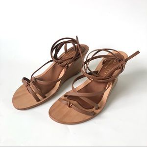 CoRNETTI Caminia Brown Leather Wrap-up Strappy Wedge Sandals Size 41/11US